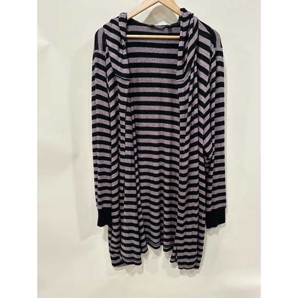 AnyBody 3X Striped Hooded Cardigan Duster Rayon Blend Long Sleeve Open Front - Picture 1 of 6